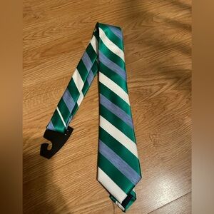 Green and White Striped Men's Tie